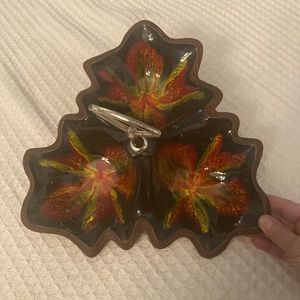 Vintage USA Pottery Divided Candy Dish With Handle